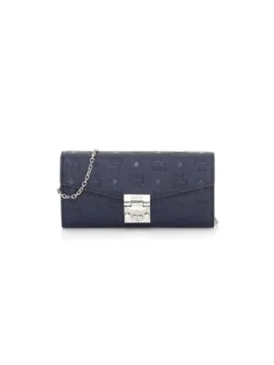 Shop Mcm Patricia Monogram Leather Wallet-on-chain In Navy
