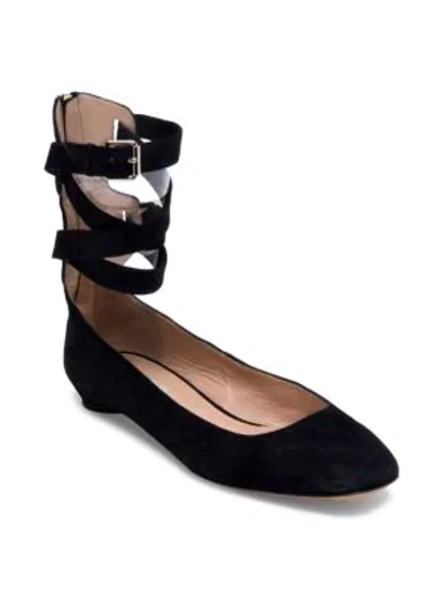 Shop Valentino Suede Ankle-wrap Flats In Nero