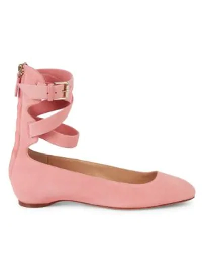 Shop Valentino Suede Ankle-wrap Flats In Paradise