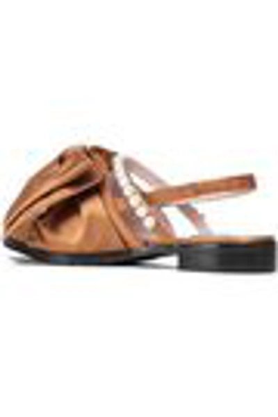 Shop Mother Of Pearl Woman Chelsea Bow-embellished Satin Slingback Point-toe Flats Camel