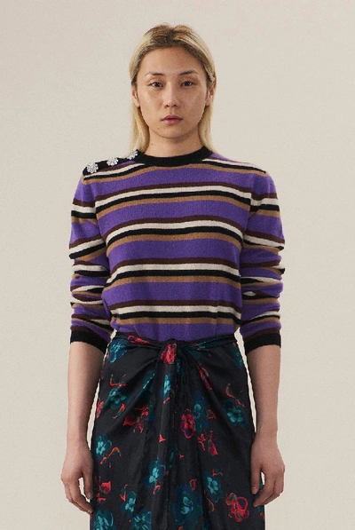Shop Ganni Cashmere Knit Multi Coloured Pullover In Purple