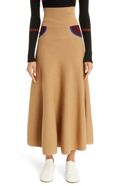 Shop Loewe Trompe L'oeil Cashmere Midi Sweater Skirt In Camel/ Burgundy
