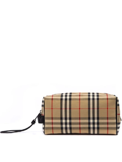 Shop Burberry Beige Cotton Pouch With Check Print