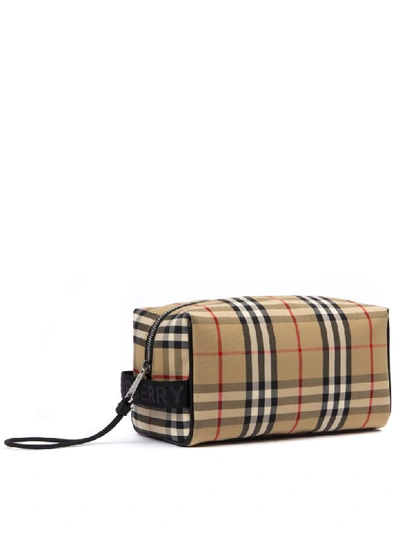 Shop Burberry Beige Cotton Pouch With Check Print