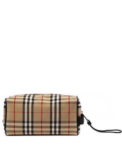 Shop Burberry Beige Cotton Pouch With Check Print