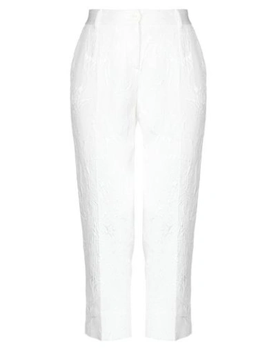 Shop Dolce & Gabbana Woman Cropped Pants White Size 4 Cotton, Viscose, Elastane