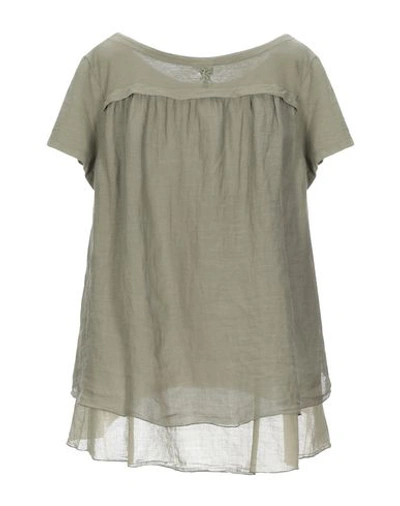 Shop European Culture Woman T-shirt Military Green Size M Cotton, Ramie