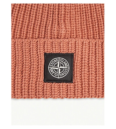 Shop Stone Island Compass Logo Wool Beanie In Rust