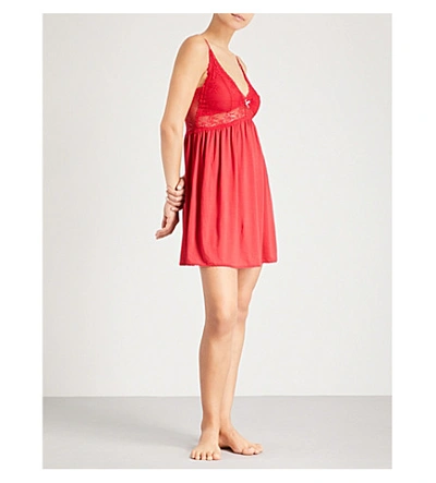 Shop Eberjey Colette Jersey And Stretch-lace Chemise In Scarlet