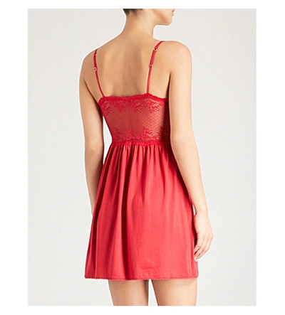 Shop Eberjey Colette Jersey And Stretch-lace Chemise In Scarlet