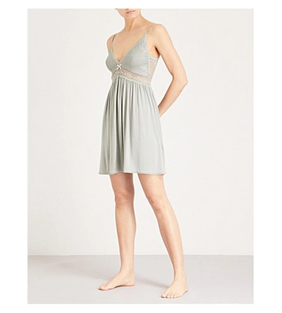Shop Eberjey Colette Jersey And Stretch-lace Chemise In Thyme