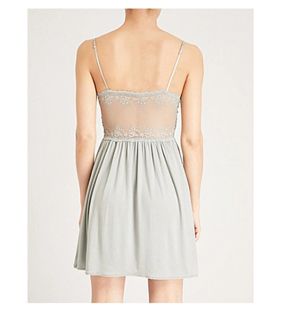 Shop Eberjey Colette Jersey And Stretch-lace Chemise In Thyme