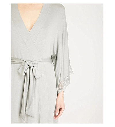 Shop Eberjey Colette Lace-trim Jersey Robe In Thyme