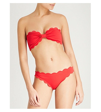 Shop Marysia Antibes Scalloped Bikini Top In Red