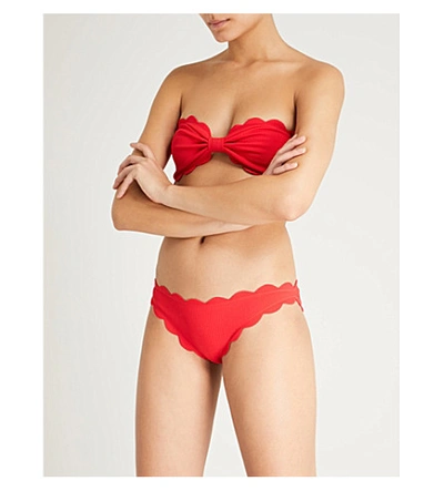 Shop Marysia Antibes Scalloped Bikini Top In Red