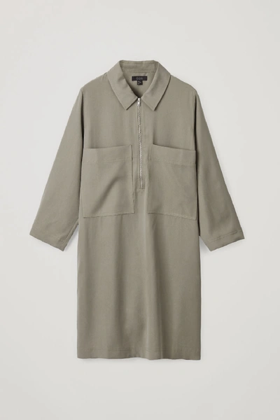 Shop Cos Zip-up Shirt Dress In Grey