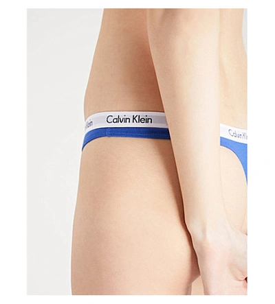 Shop Calvin Klein Carousel Stretch-cotton Thong In Stk Streak