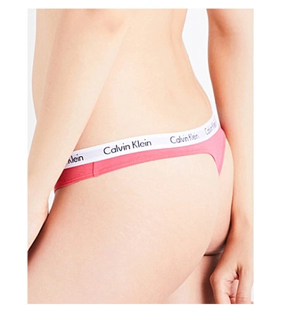 Shop Calvin Klein Carousel Stretch-cotton Thong In Ud1 Desert Sunset