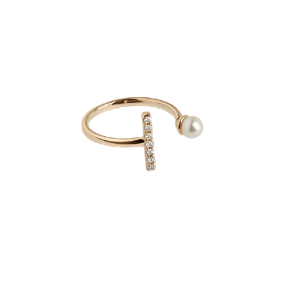 Shop Aurate Open Pearl Ring With White Diamonds In Gold