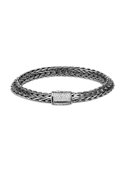 Shop John Hardy 'classic Chain Tiga' Diamond Silver Rhodium Large Bracelet