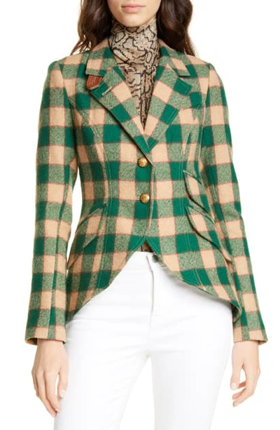 Smythe Plaid Wool Hunting Jacket In Kelly Green Buffalo Check