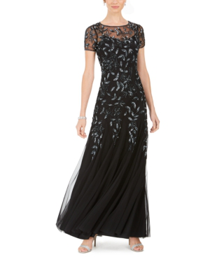 adrianna papell black beaded gown