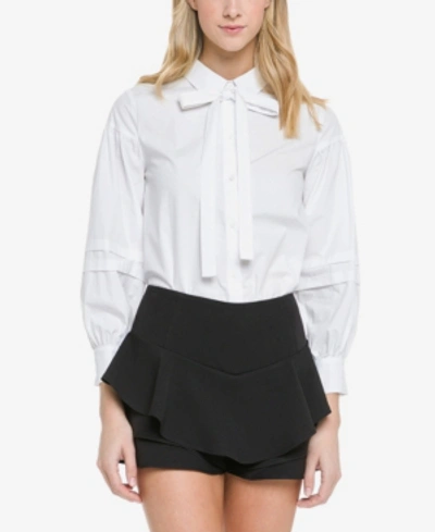 Shop English Factory Puff Sleeve With Pleats Detail Blouse In White