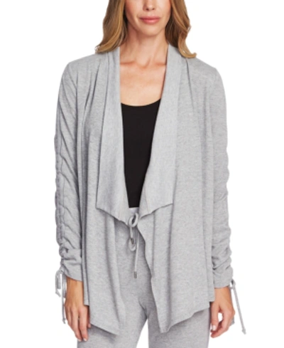 Shop Vince Camuto Drawstring-sleeve Draped Cardigan In Silver Heather