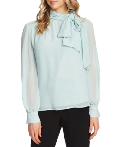Shop Vince Camuto Sheer-sleeve Tie Blouse In Flora Green