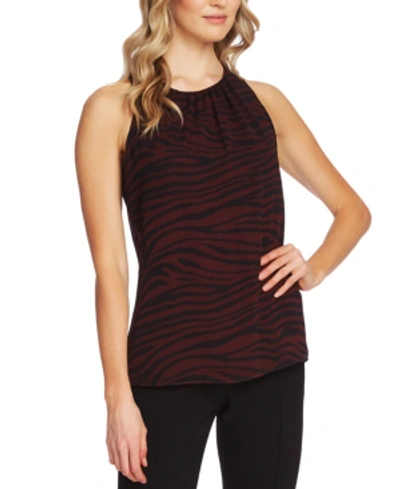 Shop Vince Camuto Tranquil Tiger Printed Sleeveless Blouse In Port
