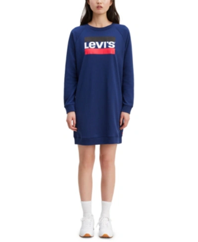 Shop Levi's Crew Sweatshirt Dress In Navy