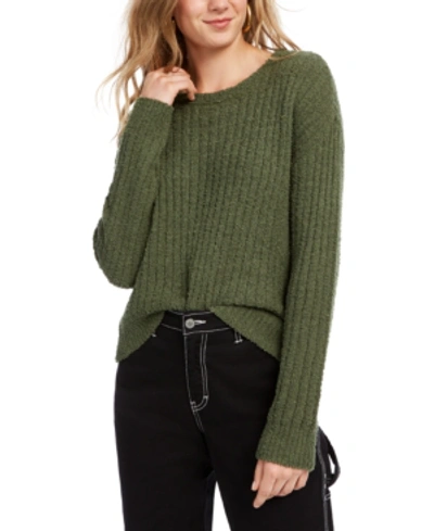 Shop Almost Famous Crave Fame Juniors' Ribbed Cropped Sweater In Olive