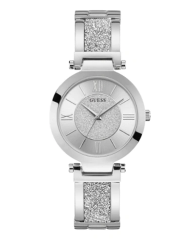 Shop Guess Women's Stainless Steel & Cubic Zirconia Crystal Bangle Bracelet Watch 36mm In Silver