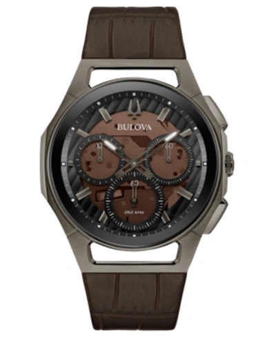 Shop Bulova Men's Chronograph Curv Progressive Sport Brown Leather Strap Watch 44mm