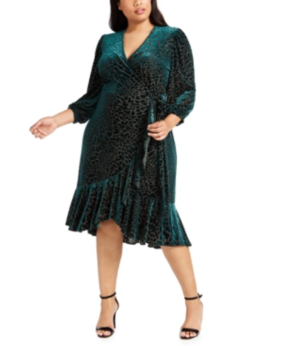 Shop Calvin Klein Plus Size Burnout Velvet Wrap Dress In Malachite