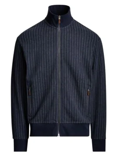 Shop Polo Ralph Lauren Double-knit Jacquard Stripe Zip Jacket In Navy Heather