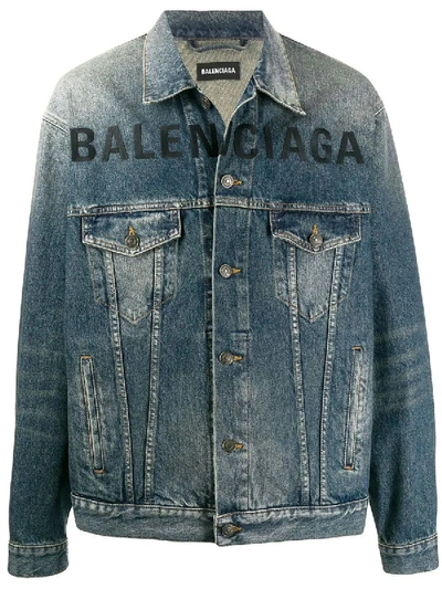 Shop Balenciaga Front Logo Denim Jacket