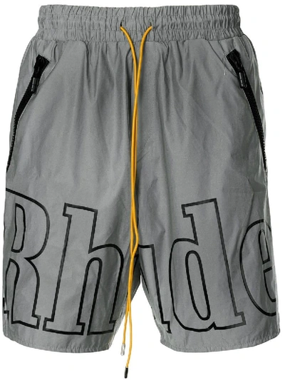Shop Rhude Grey Logo-print Swimming Trunks