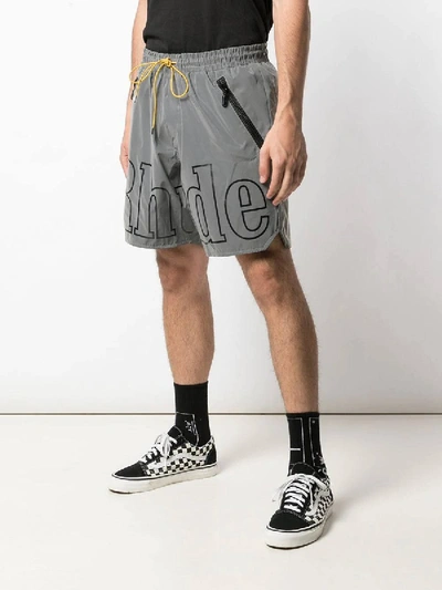 Shop Rhude Grey Logo-print Swimming Trunks