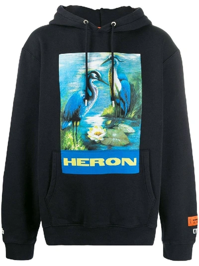 Shop Heron Preston Black And Blue Graphic Print Logo Hoodie