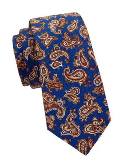 Shop Kiton Paisley Silk Tie In Bright Blue