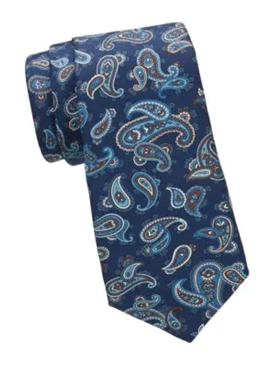 Shop Kiton Paisley Silk Tie In Navy