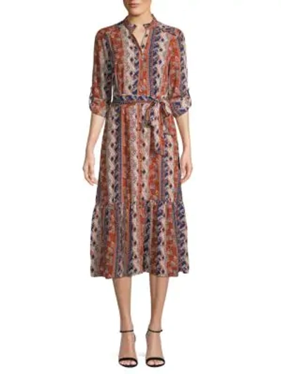 Shop Abs By Allen Schwartz Printed Midi Button-front Dress In Gypsy Stripe