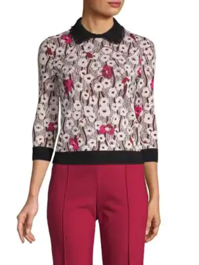 Shop Valentino Mixed-print Collared Sweater In Raspberry
