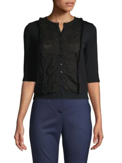 Shop Valentino Lace-front Cardigan In Nero