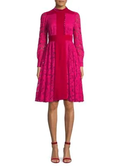 Shop Valentino Floral Lace Knee-length Dress In Raspberry