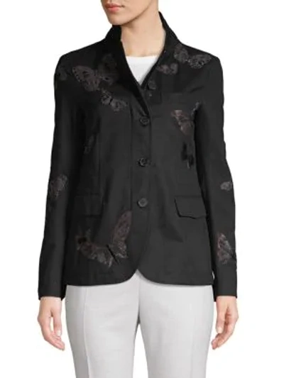Shop Valentino Butterfly Cotton-blend Jacket In Nero