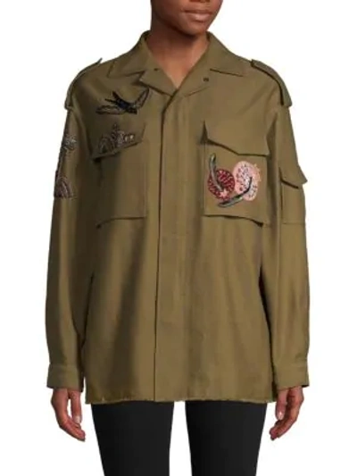 Shop Valentino Embellished Patch Military Jacket In Army