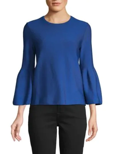 Shop Carolina Herrera Bell Sleeve Knit Blouse In Cobalt