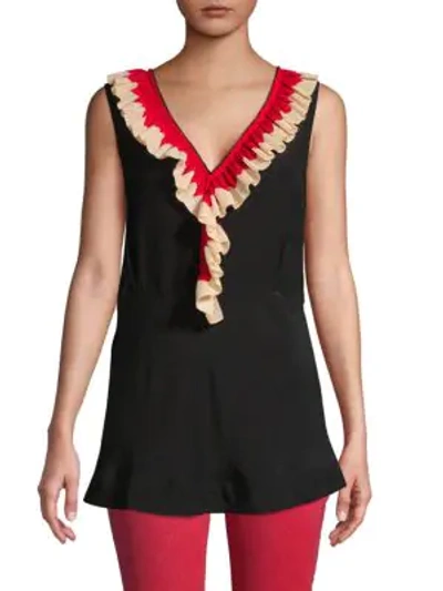 Shop Marni Silk Ruffle Top In Black